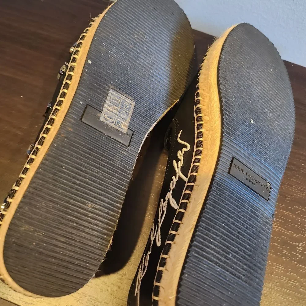 Karl Lagerfeld Black Espadrilles with Heart and Star Details